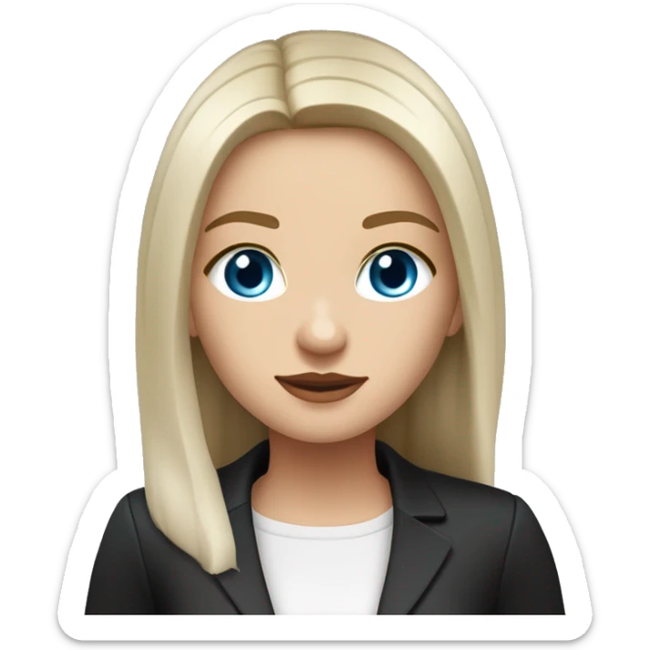 Slavic woman with blue eyes, fair skin, straight gradient medium length hair, makeup on eyes, dressed in white T-shirt and office black jacket. sticker