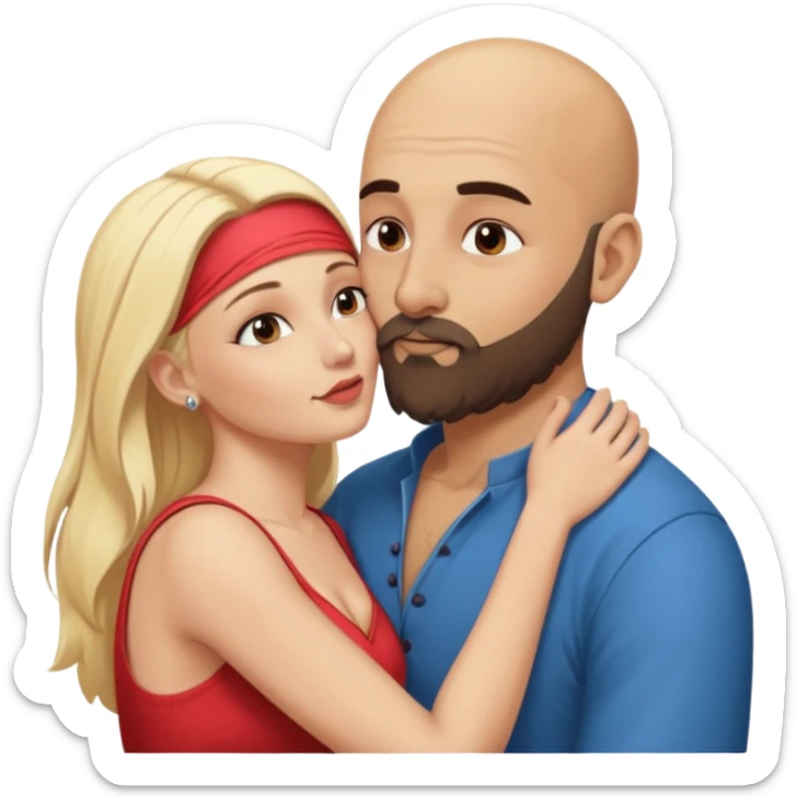 Naked, Indian, bald man with a beard kissing naked blonde fit woman sticker