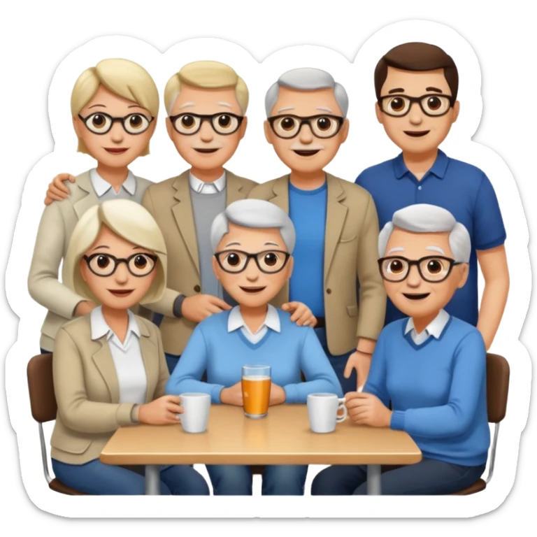 A large crowd of adults and seniors in casual clothing at an afterwork meeting sticker