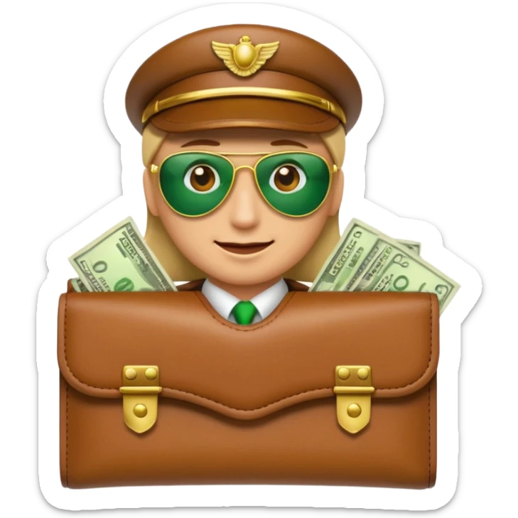 Aviator money emoji, wallet full of cash, casino vibe, premium 3D emoji style, clean, no background
 sticker
