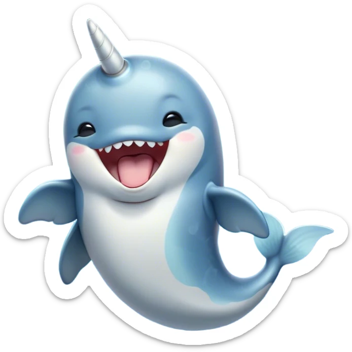 Cinematic Cute Yawning Narwhal Portrait Emoji, Head tilted slightly with a dramatic, wide-open yawn, showcasing a sleek, graceful form and a subtly curved tusk, sleepy eyes half-closed in drowsy contentment, Simplified yet irresistibly adorable features, highly detailed, glowing with a soft, cozy oceanic glow, high shine, relaxed yet expressive, stylized with a touch of whimsical charm, bright and endearing, soft glowing outline, capturing the essence of a drowsy yet affectionate sea guardian that seems ready to drift out of the screen for a nap! sticker
