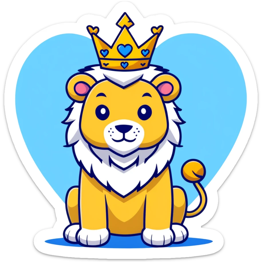 brave lion wearing a golden crown with blue hearts in New York City sticker