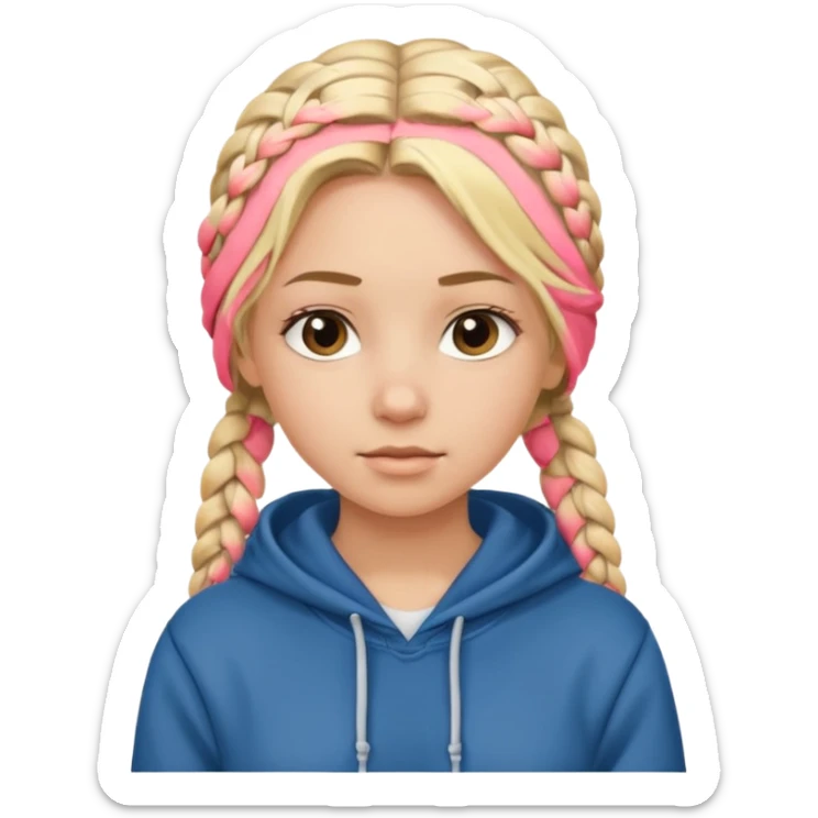 hoodie which cover her hair blonde girl with braided hair sticker