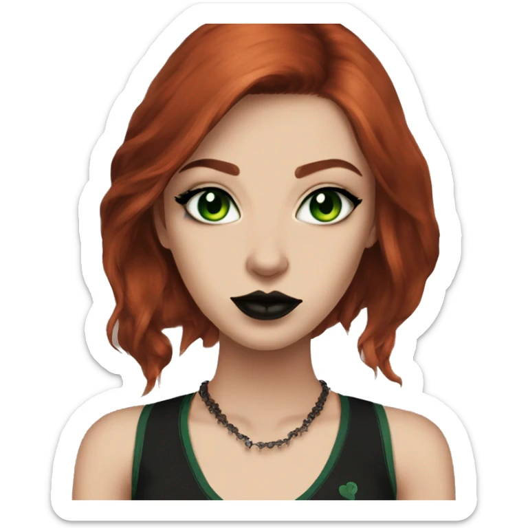 Cool Brooklyn girl brownish red hair green eyes goth big lips cat eyeliner sticker
