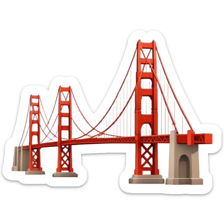 Cinematic Realistic Golden Gate Bridge Landmark Emoji, depicted with the iconic suspension bridge rendered with rich detail and vibrant, dynamic lighting. sticker