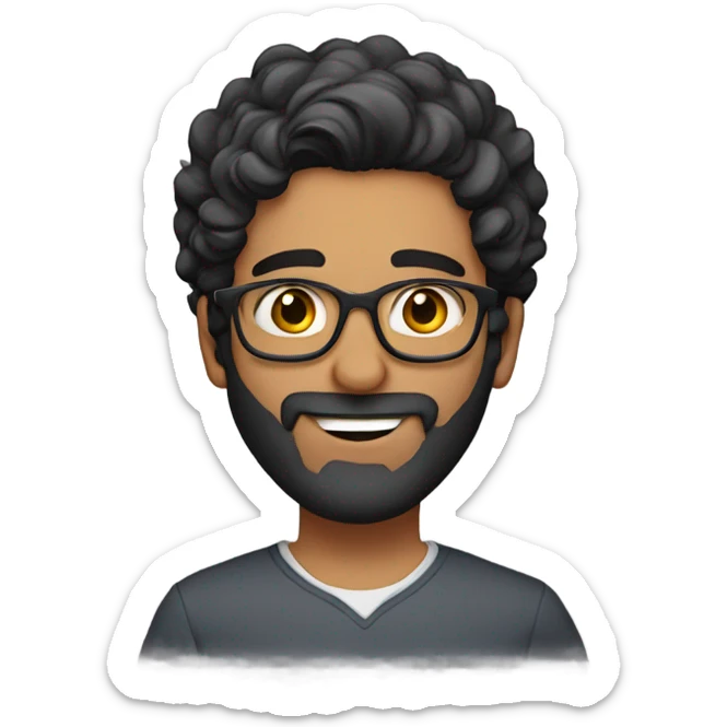25YO Indian straight male with beard, wavy hair and specs saying hi sticker