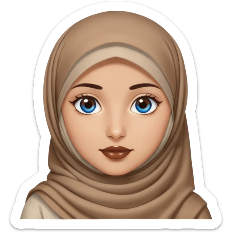 Turkish beautiful finish Konya girl blue eyes with brown beige hijab islamic dress and had on her hand brown lipstick sticker