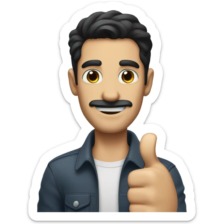 dark hair dark eyed man with short mustache thumbs up  sticker