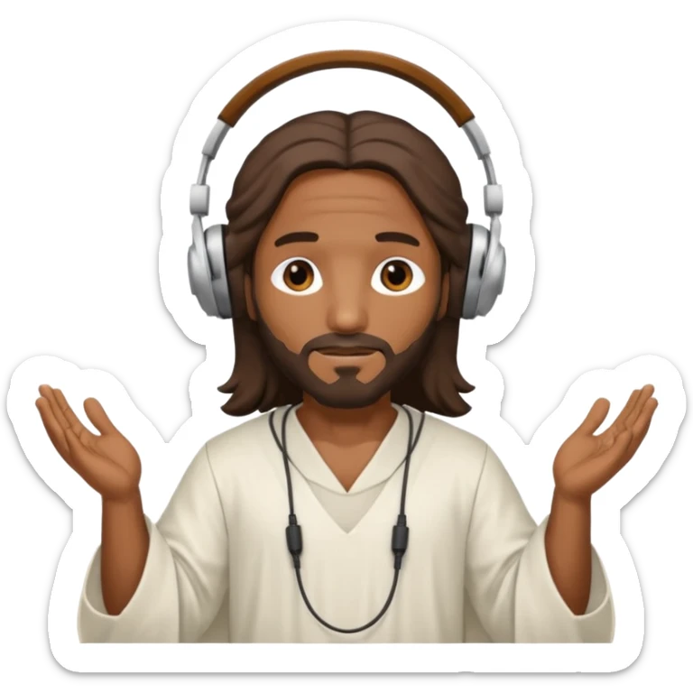 African American Jesus Christ wearing a white tunic holding a pair of headphones sticker