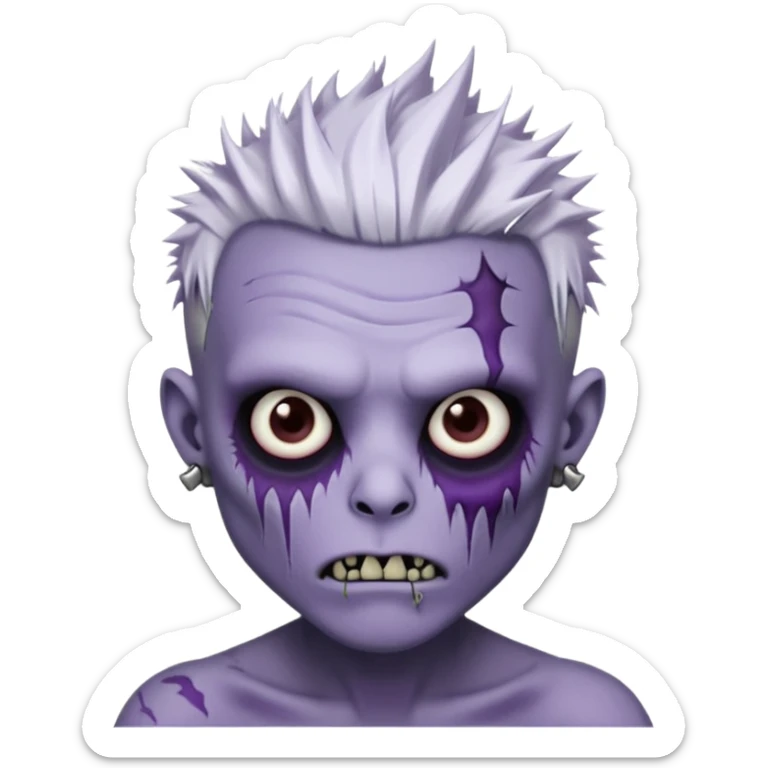 Purple pale skinned zombie boy skin so with white spiky hair. Nose and ear piercings. Emo. sticker