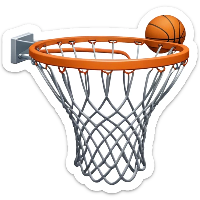 Cinematic Realistic image of a basketball hoop with a detailed metal rim and intricately woven net, captured in dynamic lighting that evokes the charged atmosphere of a competitive court sticker