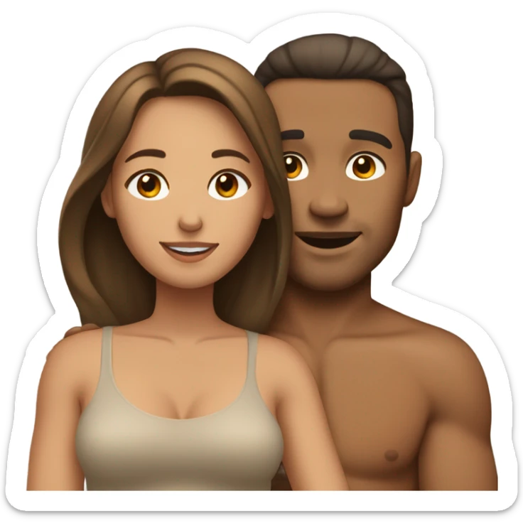 Tan skin woman shoulder length long brown hair hugging tan skin man  sticker