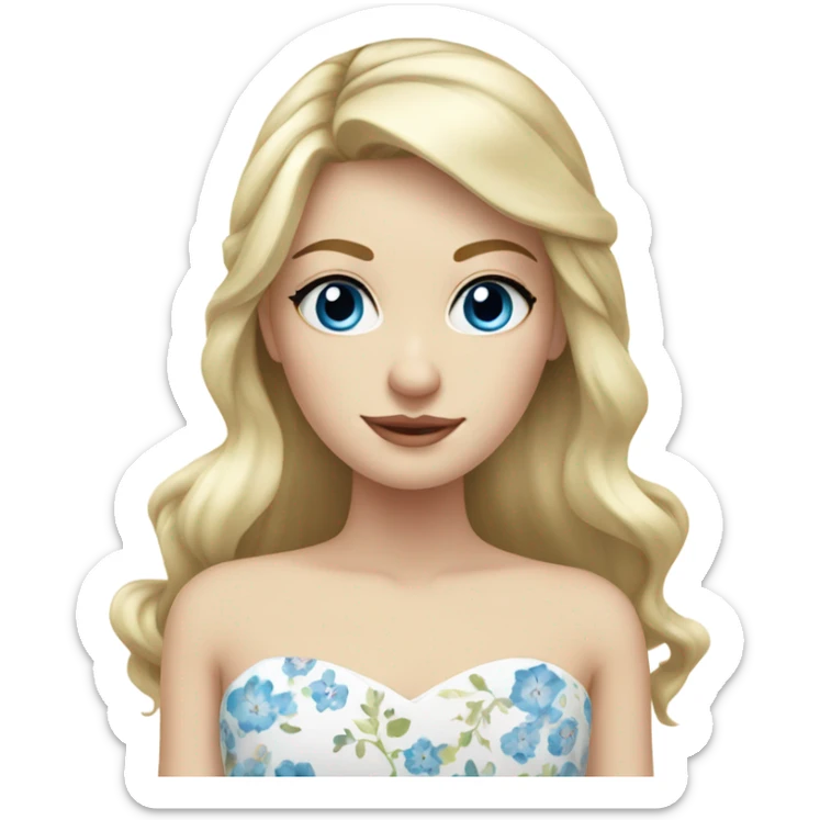 Beautiful blond girl with blue eyes and floral wedding dress sticker