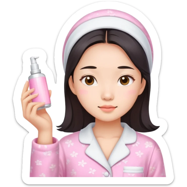 angelic asian girl doing skin care in pink pajamas sticker