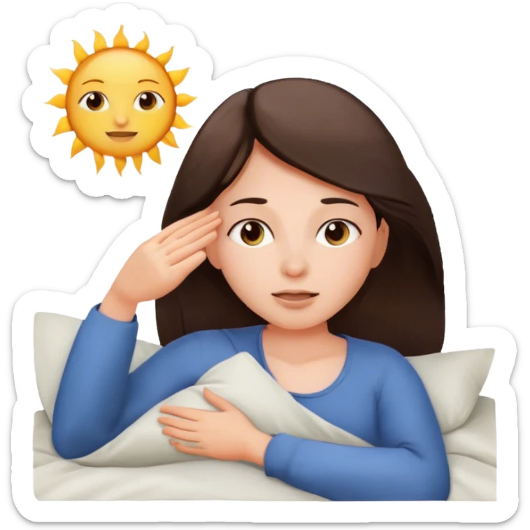 brunette girl waking up in the morning with sun sticker