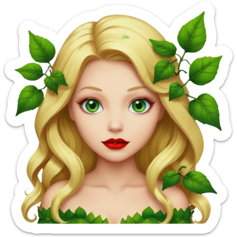 Poison ivy emoji with blonde hair and blue eyes to show she is beautiful and toxic sticker