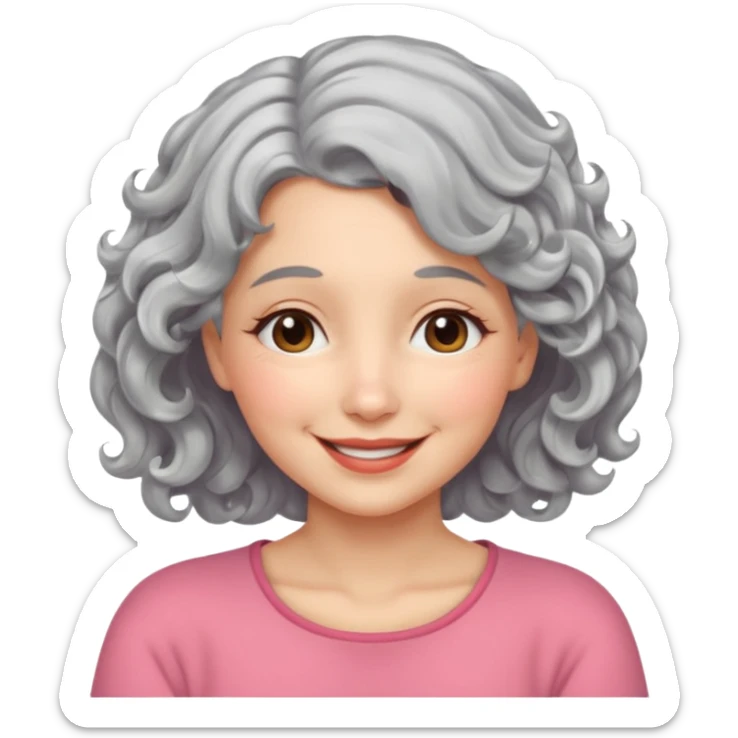 silver, wavy/curly hair chin-length lady giving hug and smiling sticker