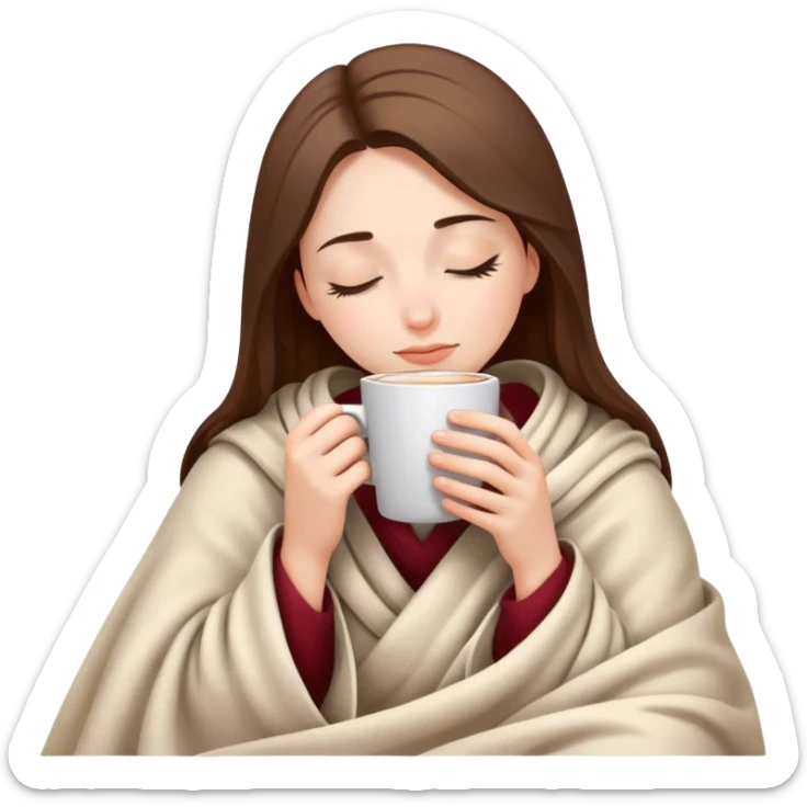girl inside a blanket sipping coffee eyes closed sticker