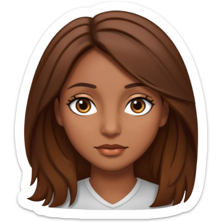 Chica morena con el pelo café medio largo en capas bonita con ojos negros  sticker