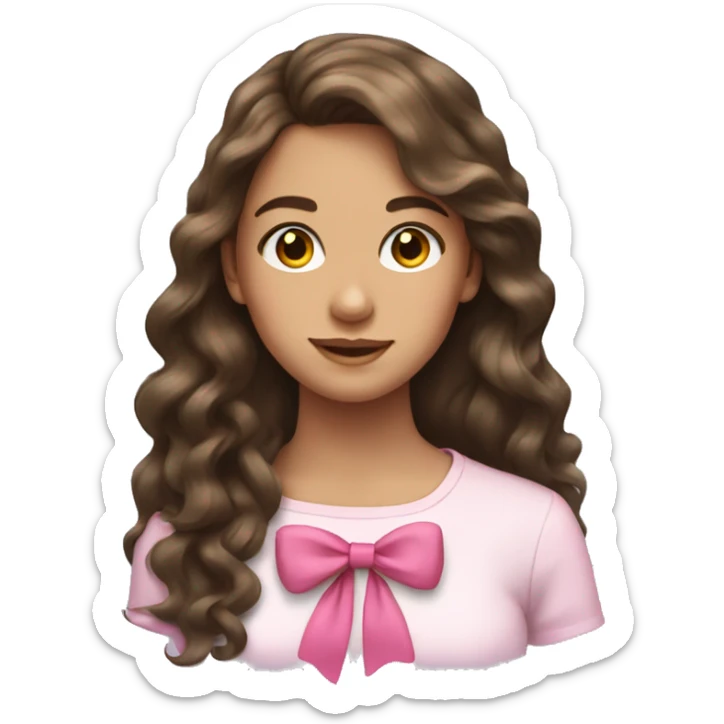 Teen girl with long wavy brunette hair with a pink bow in the back sticker