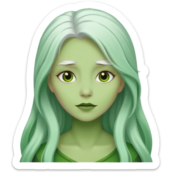 Woman with green skin color and white long hair sticker