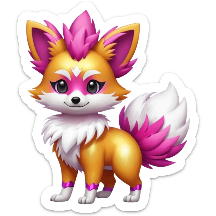 Electric shiny glittery shimmering shimming snowy white pink magenta feathery Fennekin-Growlithe-Electrike-fusion (full body) sticker