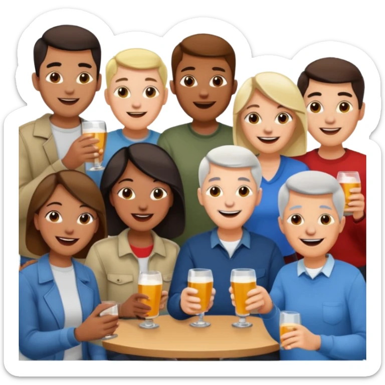 Hundreds of young people, adults and seniors in casual clothing densely packed as a crowd at an afterwork meeting sticker