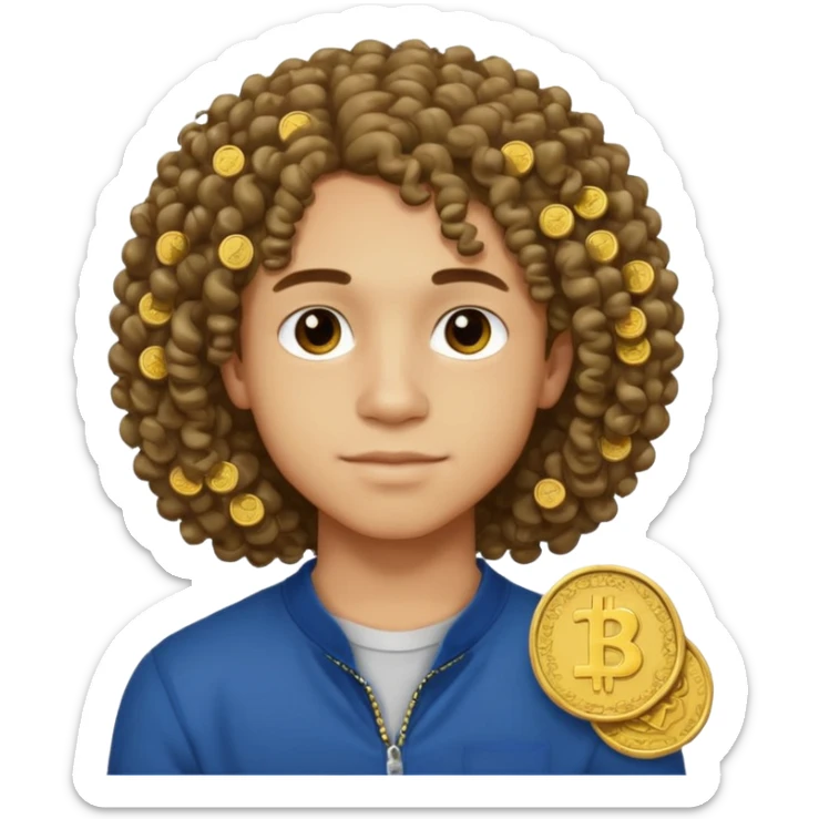 17 year old lightskin boy with shoulder length curly hair with lots of 25 cent coins sticker
