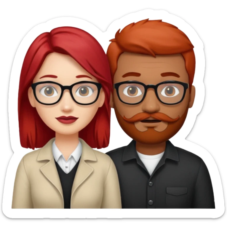 White red hair girl without glasses and brown indian guy with moustache and beard with glasses black hair  sticker