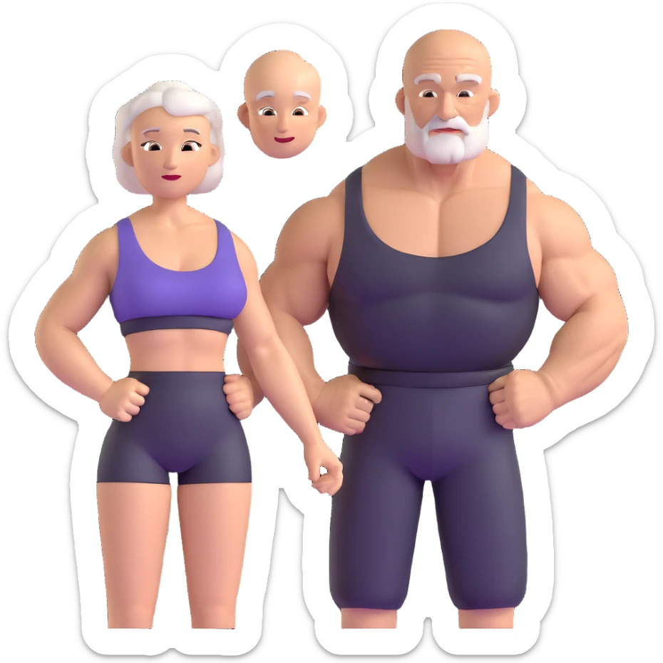 vieux chauve avec une femme musclée au menton gigachad sticker