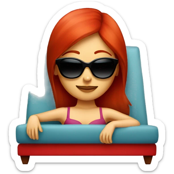 Red hair girl laying on a red Red chaise lounge with sunglasses on sticker