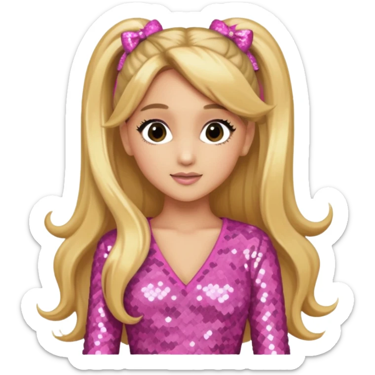Ariana Grande with long golden blonde hair,  pink sequin outfit sticker