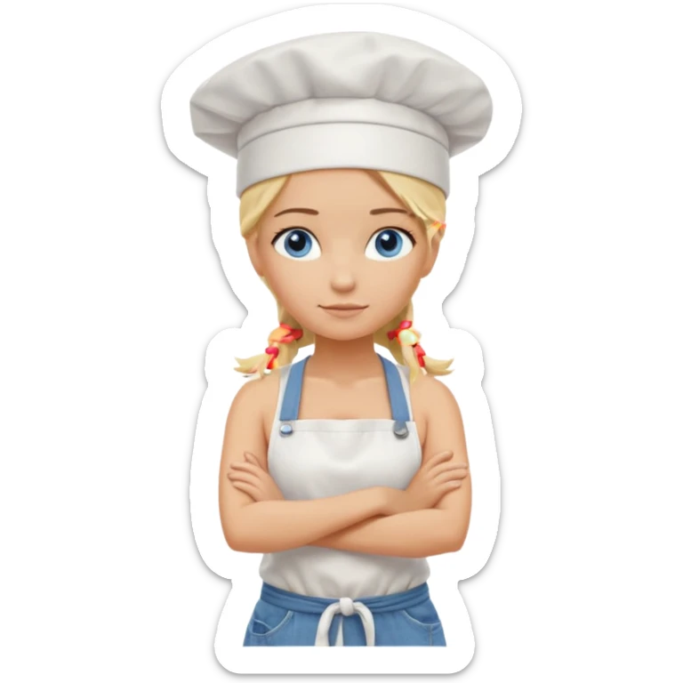 Sexy Full body  pretty
Long Blonde hair blue eyed female chef arms folded wearing tank top and denim shorts and chef hat arms folded sticker