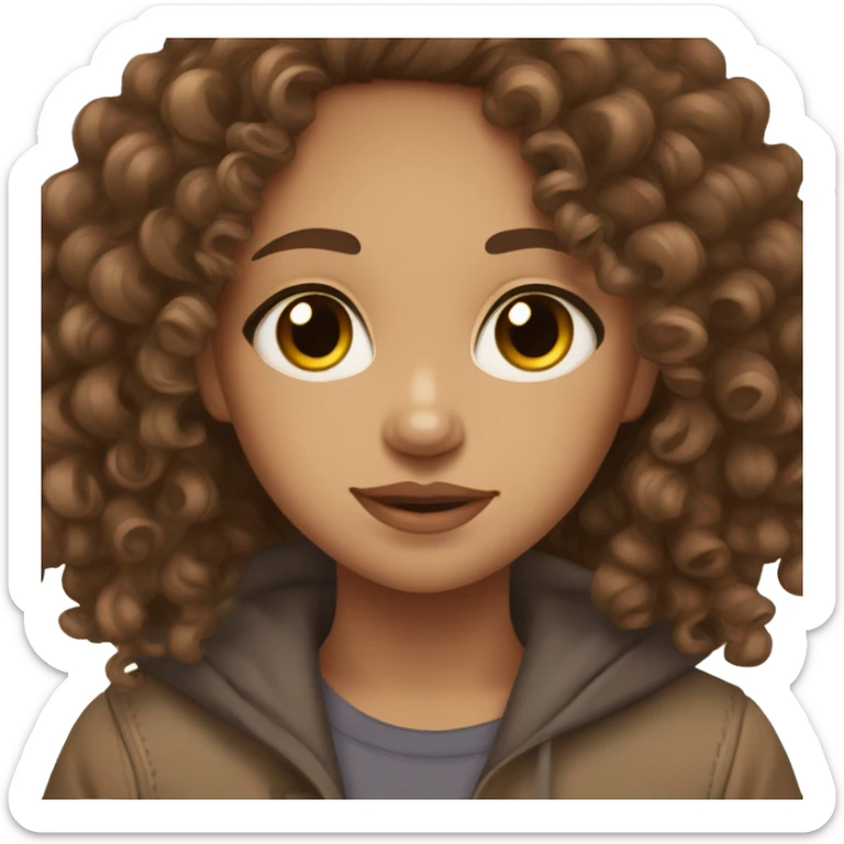 Lightskin, brown hair, curly hair, brown eyes, girl, cute sticker