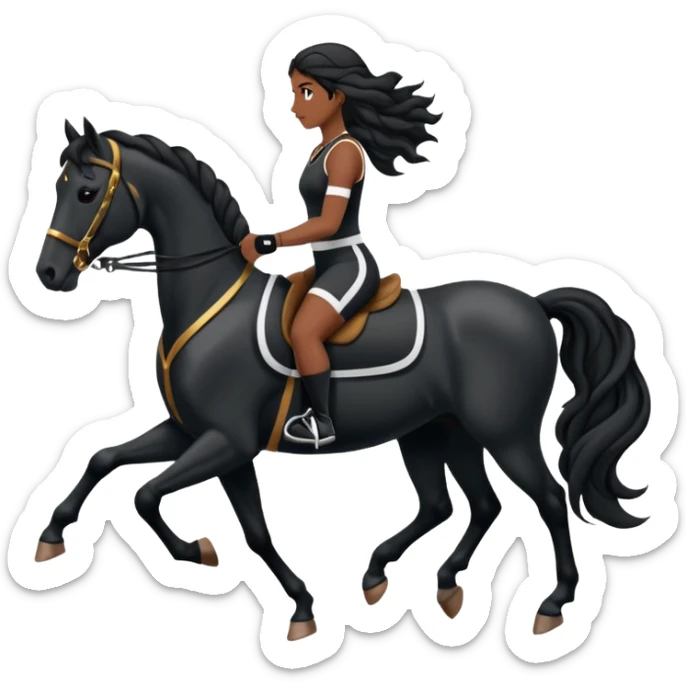 Femme noire avec cheveux longs ondulés en qeue de cheval qui fait du sport en tenue noire sticker