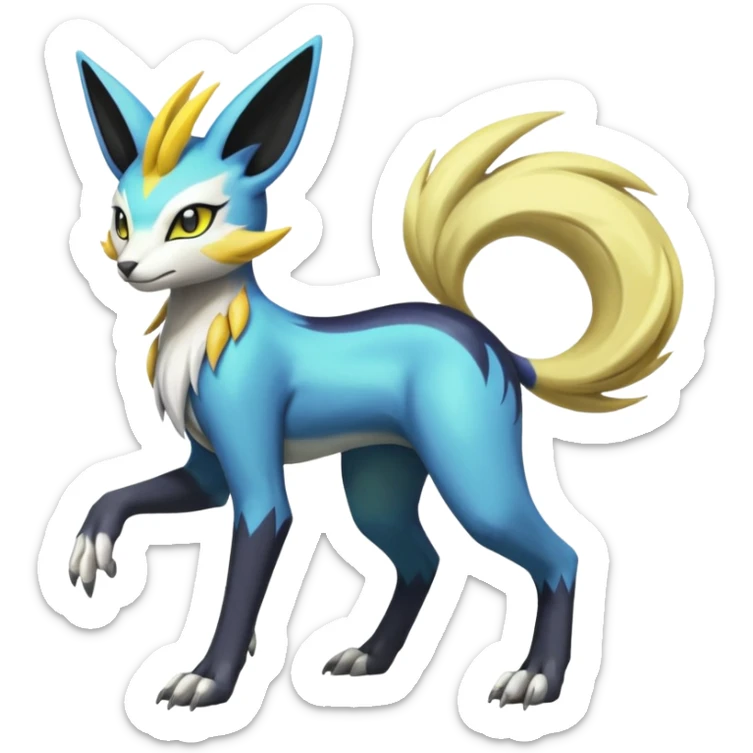 Feral Beautiful Pretty Badass Cool Colorful Painted Asian Graceful Majestic Cool Handsome Meloetta-Renamon-Luxray-Manectric-Cobalion-Vernid-fusion-hybrid-creature, full body  sticker