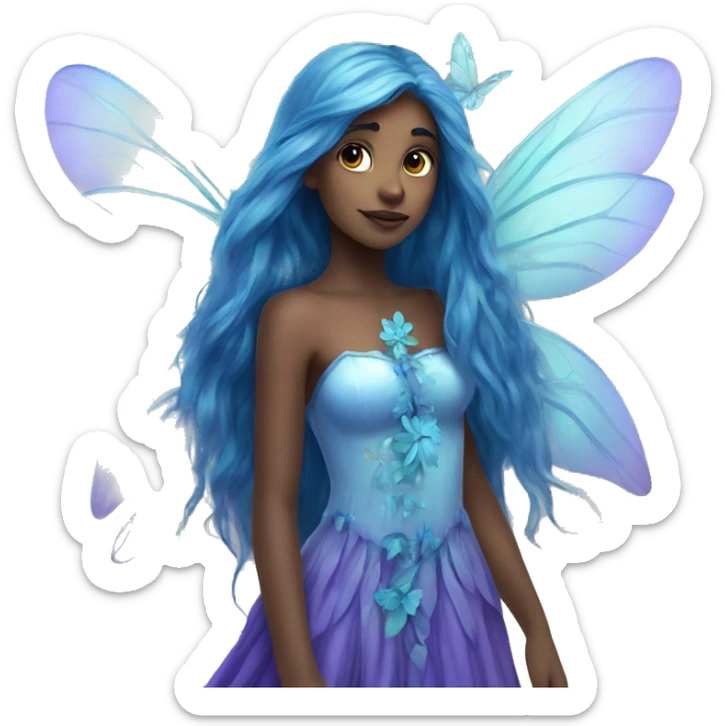 Beautiful,blue flower, fairy, blue, turqoise, silver, purple, long hair, big wings sticker