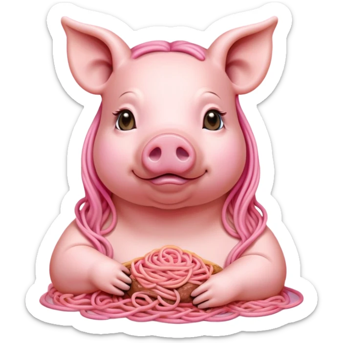   renaissance portrait of monalisa as a pig with pink spaghetti and spam slop background  sticker