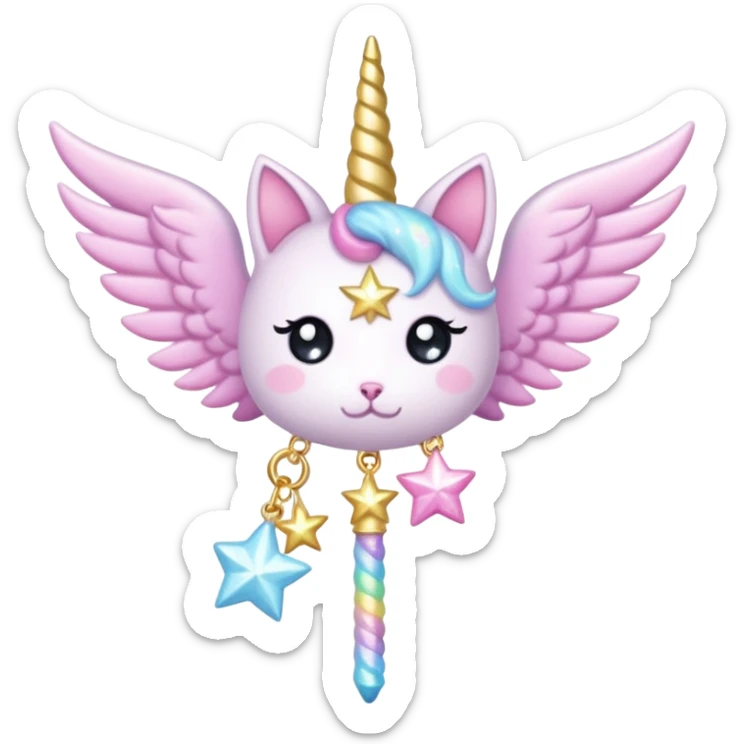 Kawaii decora cutecore starlight staff with wings and cute unicorn cat charms sticker