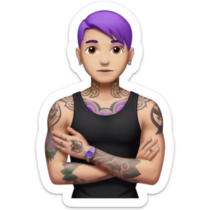 men with tatoos and hightlight that tatoos with purple hair and black dress sticker