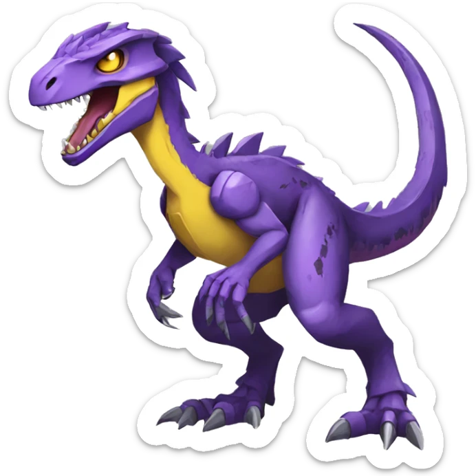  Edgy Purple Yellow Digimon-Fakemon-Velociraptor-Dragon-Mecha full body sticker