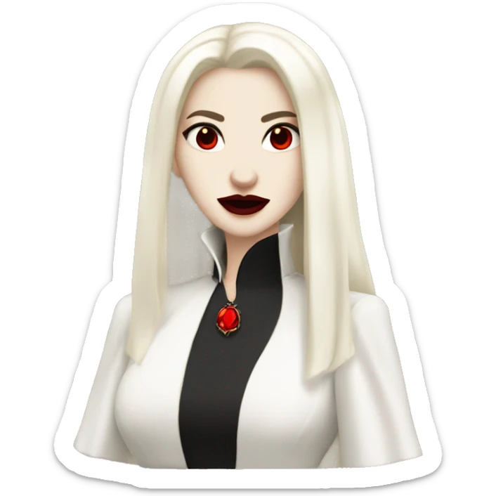Serena Volkihar Royal Vampire Clothes white and pale skinned with black hair red eyes fangs red lipstick sticker