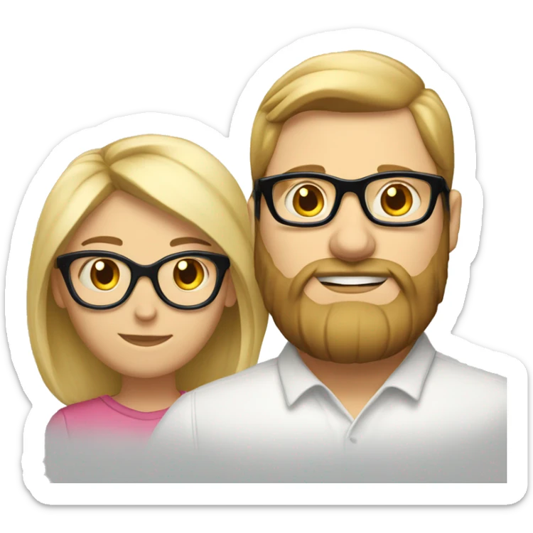 Husband with beard fat wife with hair in bun and glasses 2 teens blond hair sticker