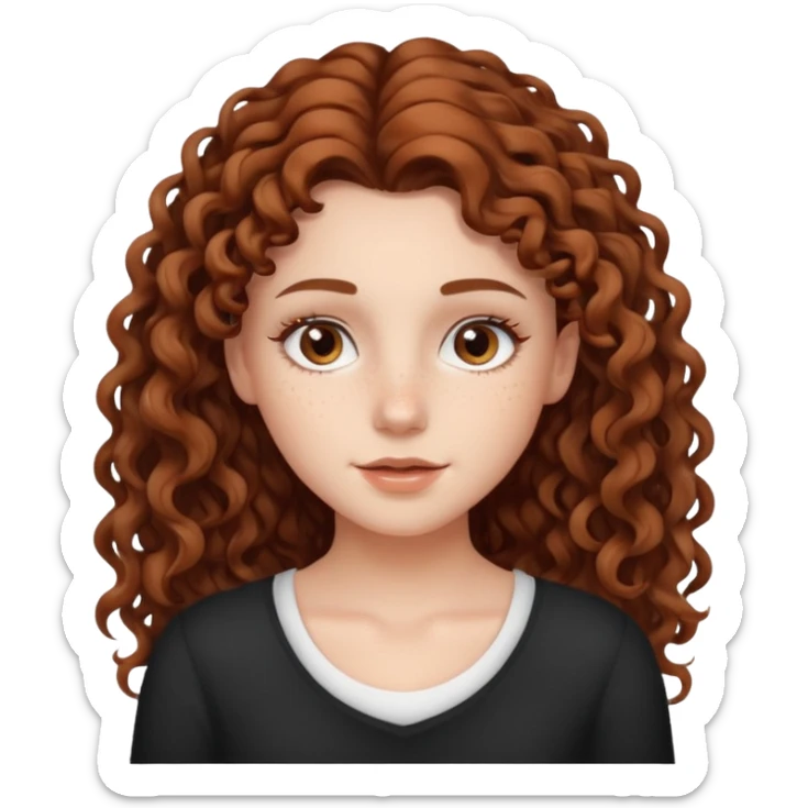 aesthetic white girl with brown long curly hair and dark , white topbrown eyes sticker