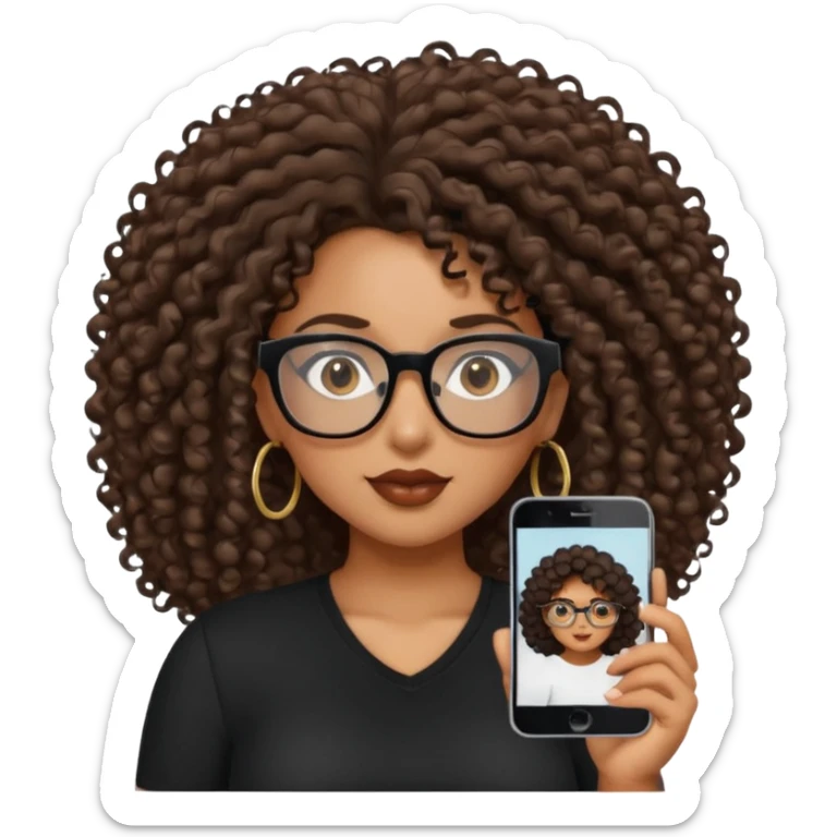 A mixed girl with rectangle glasses, the girl is wearing a black shirt, the girl has brown curly big hair and the girl has big boobs  sticker