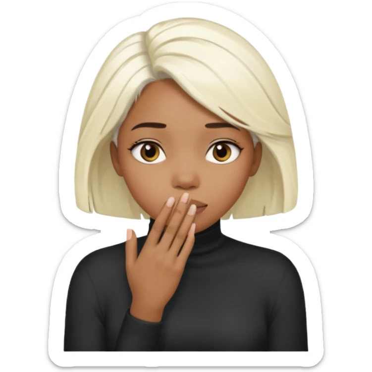 long hair platinum blonde black girl with her Hands covering her mouth sticker