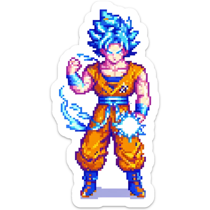 Goku from Dragon Ball Z, pixel art style, charging a Kamehameha, blue energy effect sticker