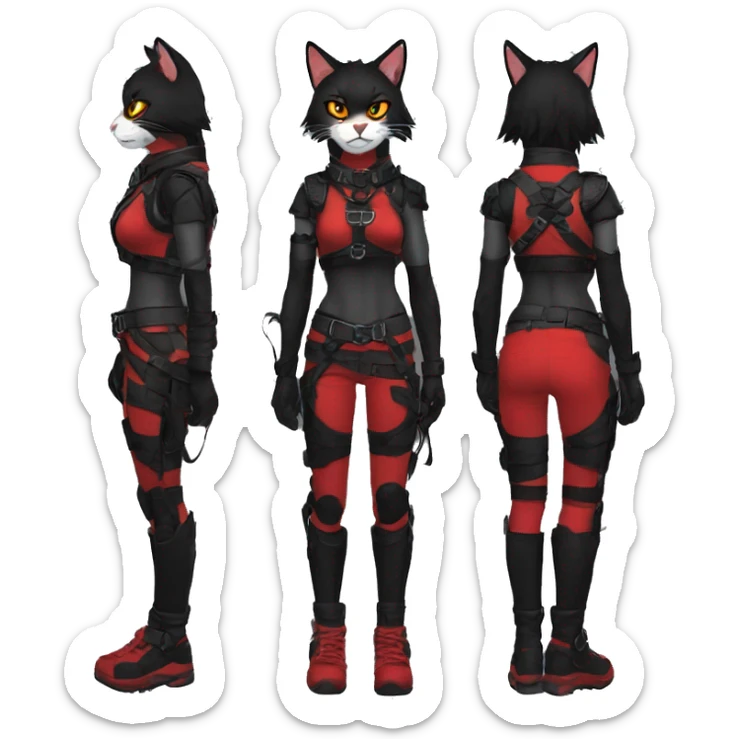 Anthro Edgy fursona cool anthro black red cat warrior harness collar techwear sticker