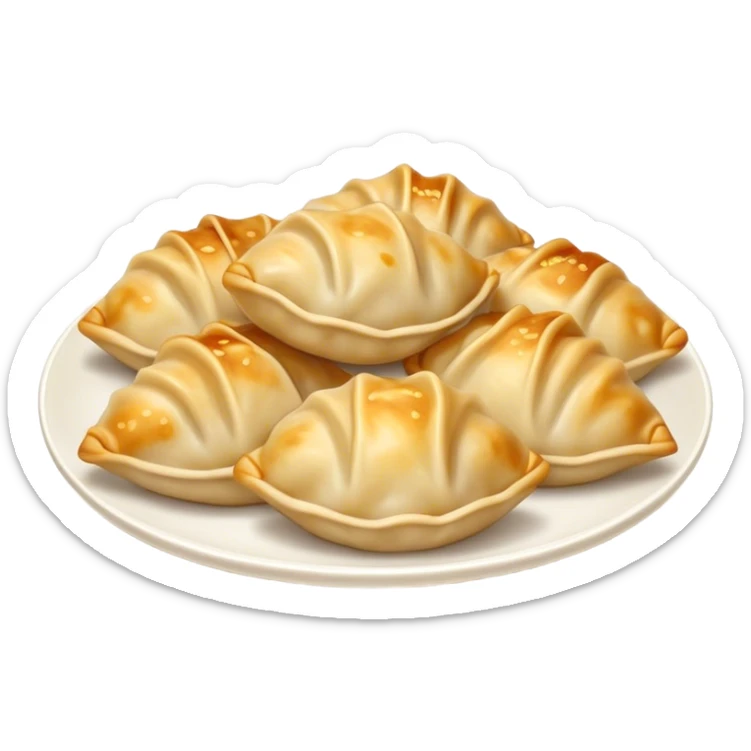 Gyoza Cinematic Realistic Gyoza Dish Emoji, depicted in a close-up view of 1 to 2 delicate dumplings with a crisp, golden exterior and savory filling, rendered with exquisite detail and dynamic lighting. sticker