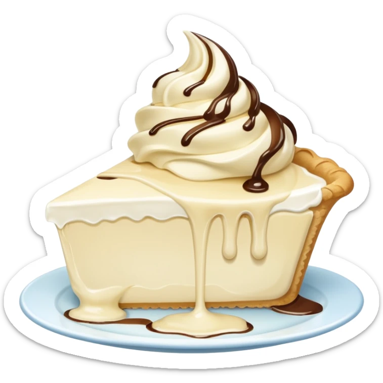 Slice of pale cream pie with melted ice cream dripping off of it sticker